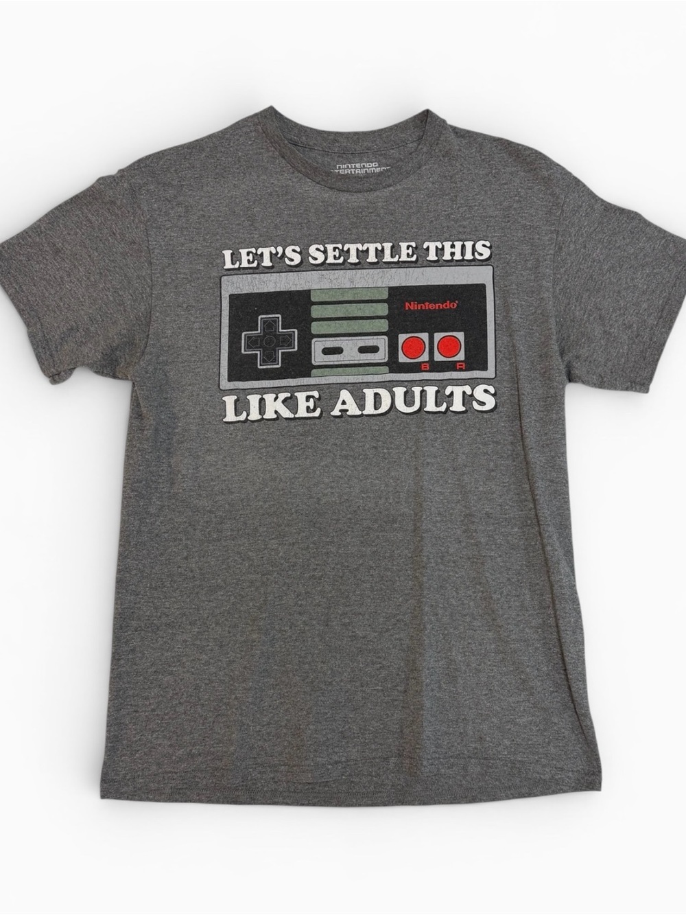Nintendo Gray Retro Controller Graphic Tee with Red Accent